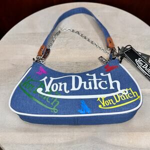NWT Von Dutch Shoulder Bag Denim One Size Chain Y2K Inspired Chic Streetwear